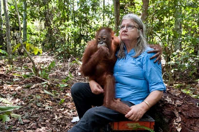 Dr. Galdikas with orangutan in BORN TO BE WILD
